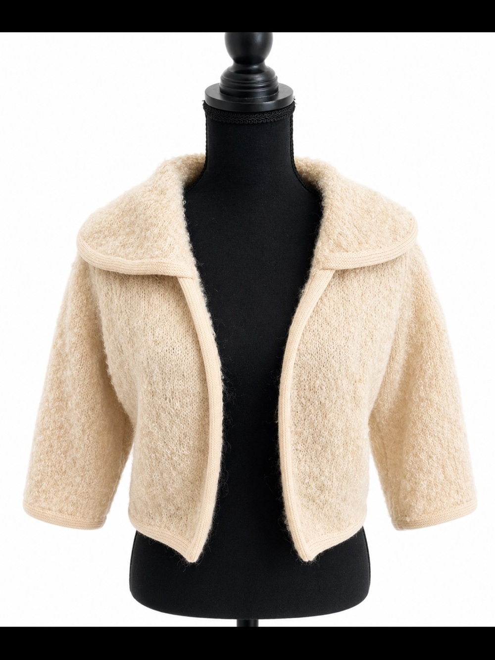 Vintage Ethée Beverly Hills Cream Bouclé Open Front Cropped Cardigan